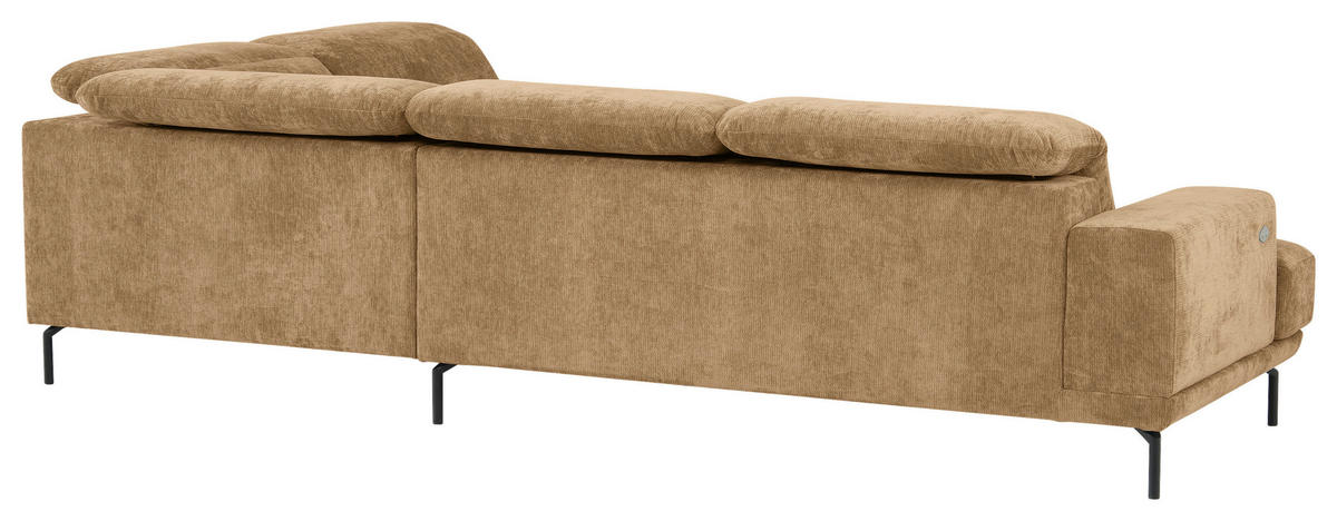 ECKSOFA Hellbraun Chenille Kopfteilverstellung, Sitztiefenverstellung  - Hellbraun/Schwarz, Design, Textil/Metall (307/243cm) - Xora