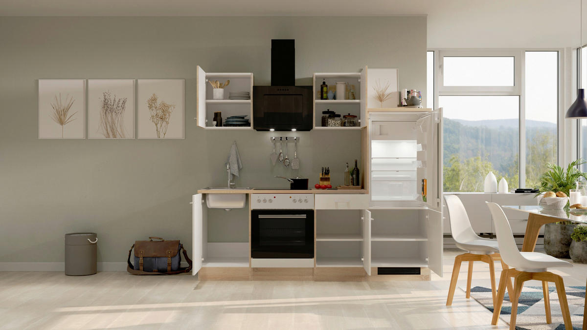 KÜCHENBLOCK 220 cm   in Sonoma Eiche, Weiß  - Alufarben/Weiß, MODERN, Holzwerkstoff/Kunststoff (220cm) - FlexWell