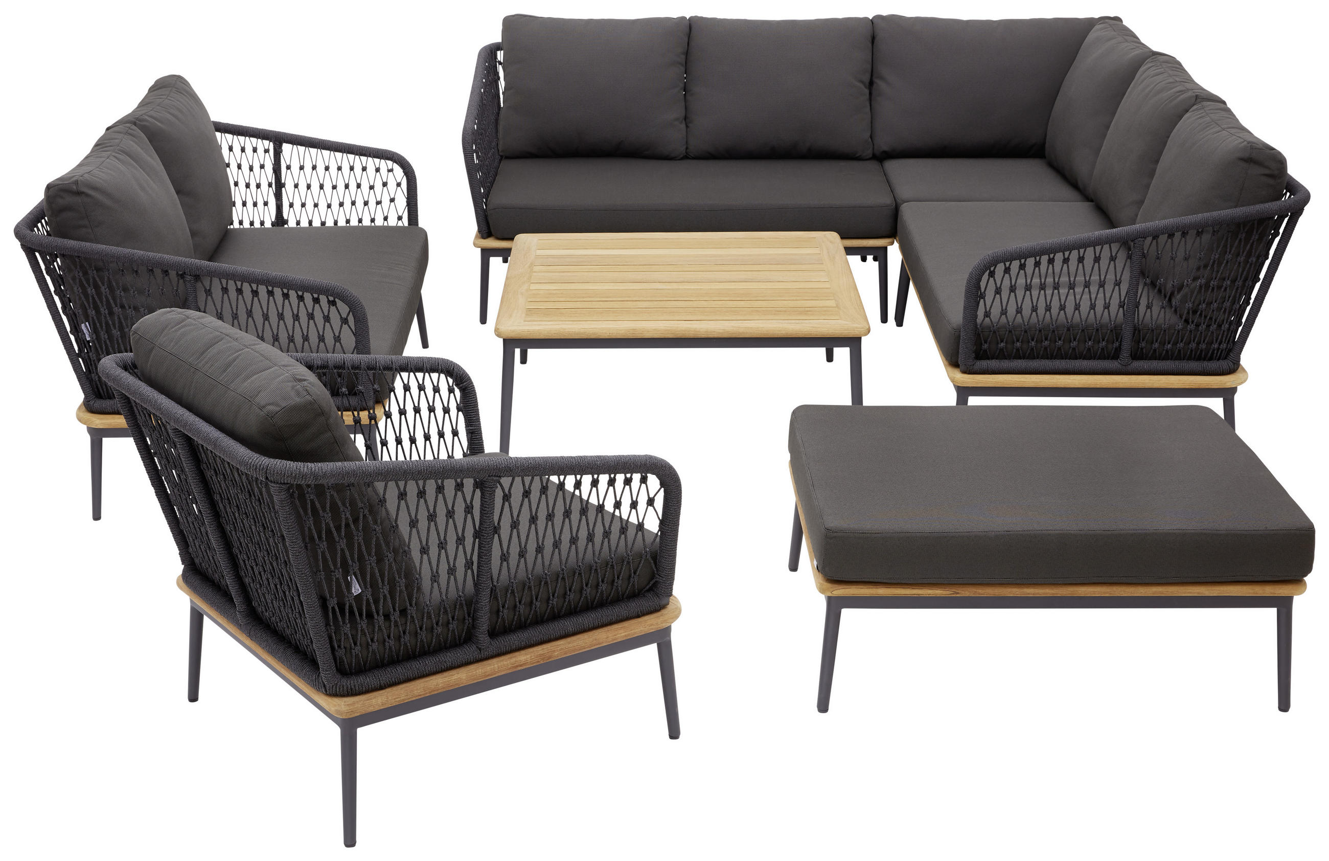 LOUNGEHOCKER  - Anthrazit/Teakfarben, Basics, Holz/Textil (90/38/72cm)