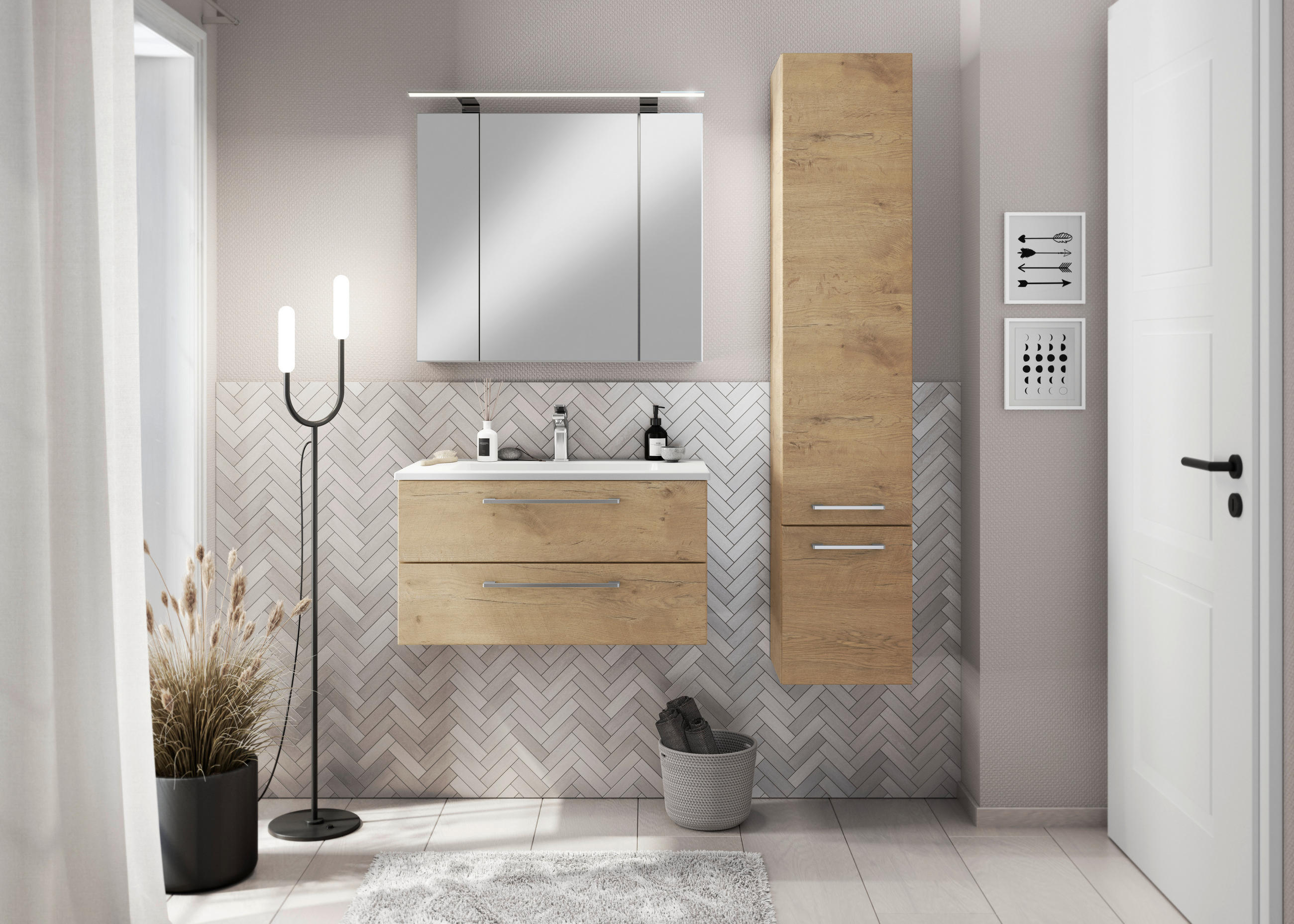 BADEZIMMER 4-teilig  in 82,2 cm  - Chromfarben/Wildeiche, Basics, Glas/Keramik (82,2cm)