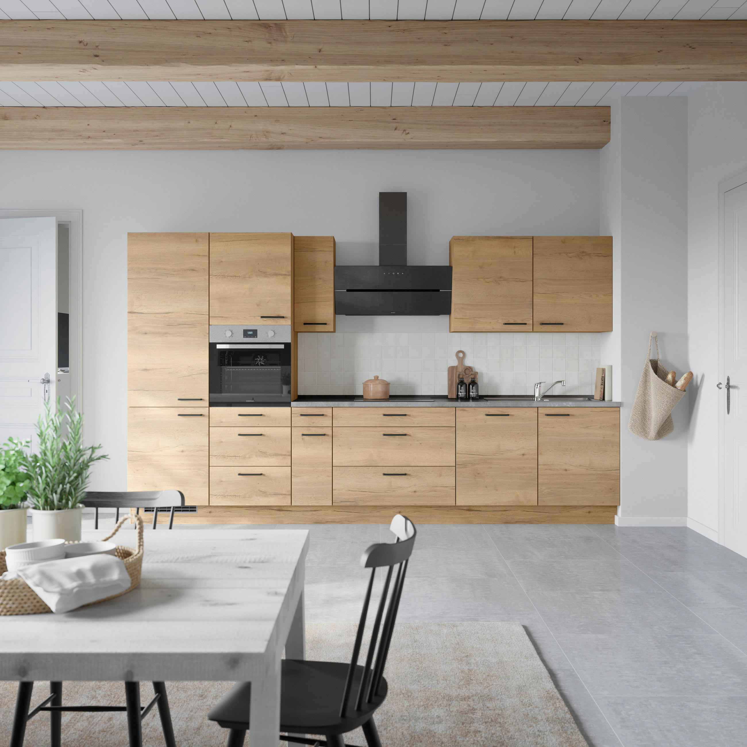 KÜCHENLEERBLOCK 360 cm   in Eichefarben, Schieferfarben  - Schieferfarben/Eichefarben, MODERN, Holzwerkstoff/Metall (360cm) - Nobilia