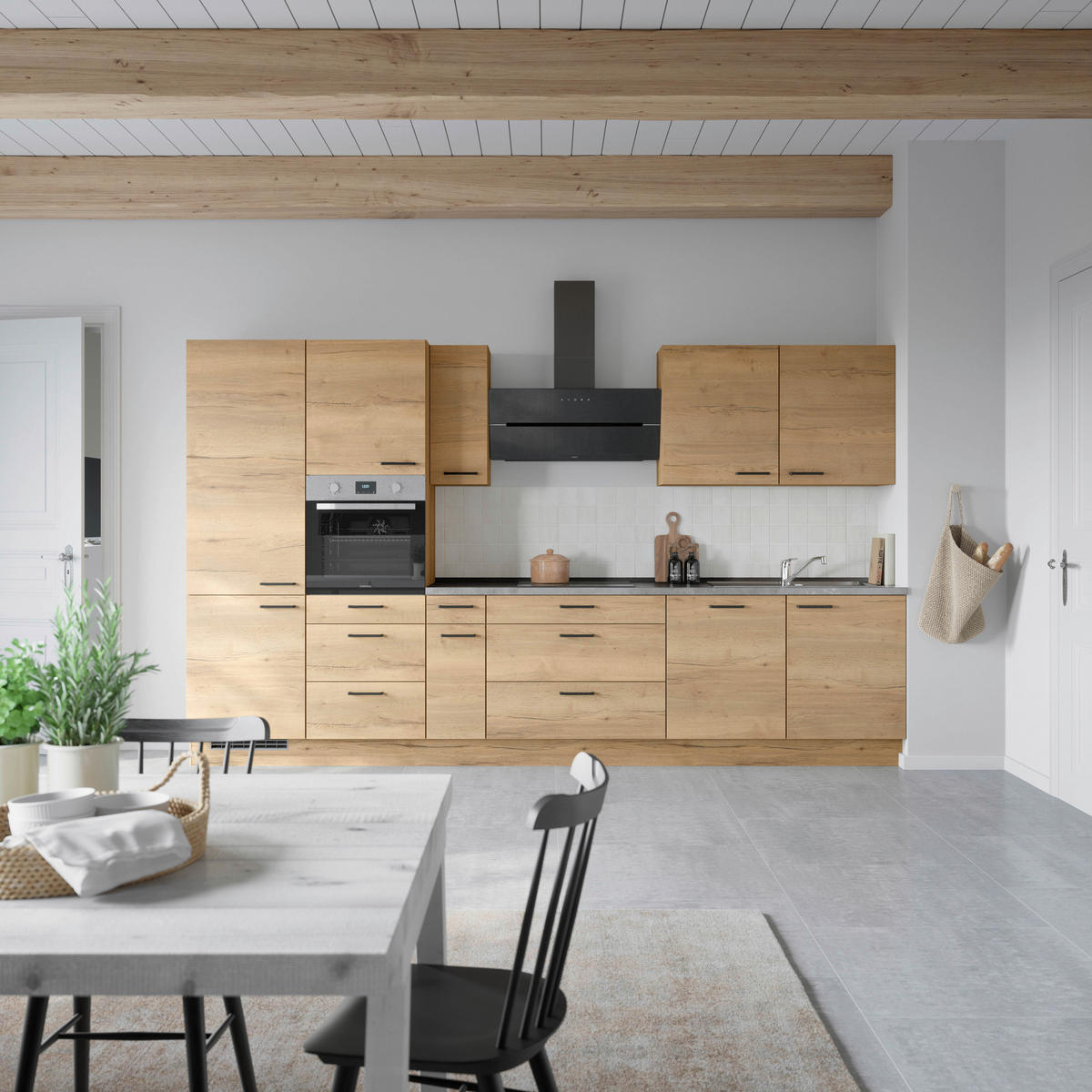 KÜCHENBLOCK 360 cm   in Eichefarben, Schieferfarben  - Schieferfarben/Eichefarben, MODERN, Holzwerkstoff/Metall (360cm) - Nobilia