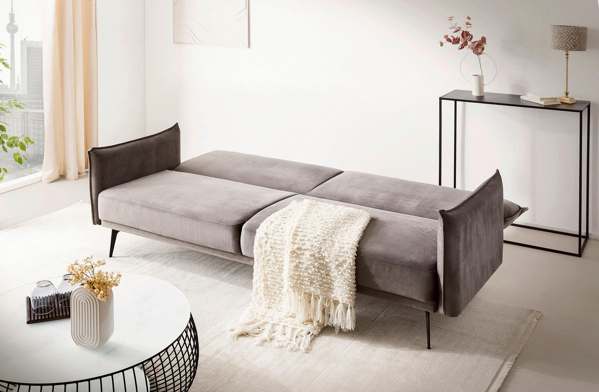 3-SITZER-SOFA Samt Grau  - Schwarz/Grau, MODERN, Textil/Metall (207/88/86cm) - Livetastic