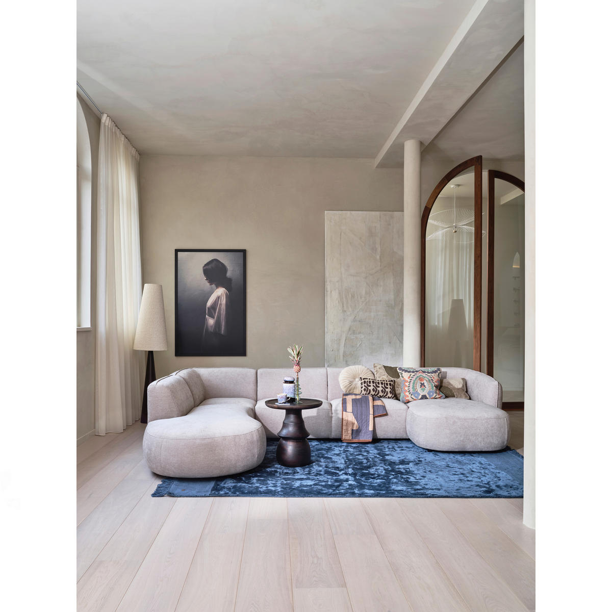 ECKSOFA Polly in Webstoff Sandfarben   - Sandfarben/Schwarz, Design, Kunststoff/Textil (245/353/150cm) - Livetastic