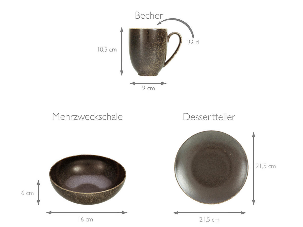KOMBISERVICE Rusty 20-teilig  - Goldfarben/Schwarz, Design, Keramik (33/34/34cm) - Creatable