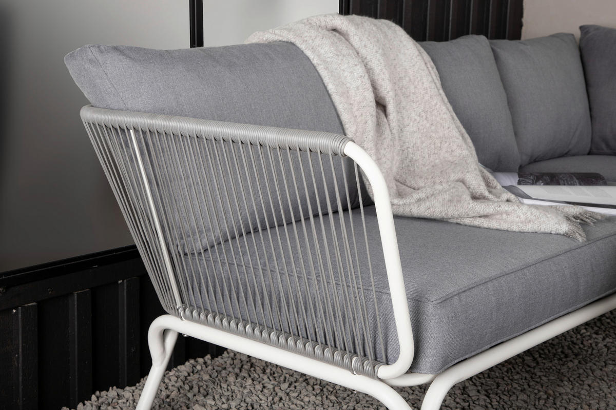 DINING-LOUNGESET  - Weiß/Grau, KONVENTIONELL, Textil/Metall - Gardenson