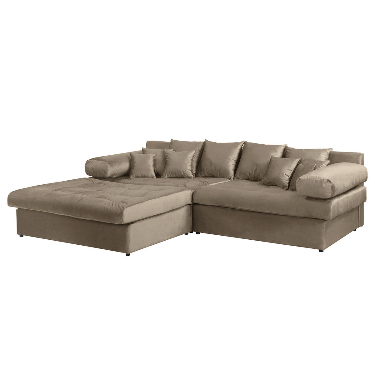ECKSOFA Naomi in Velours Braun Rückenkissen  243/284 cm  - Schwarz/Braun, Design, Kunststoff/Textil (243/284cm) - P & B