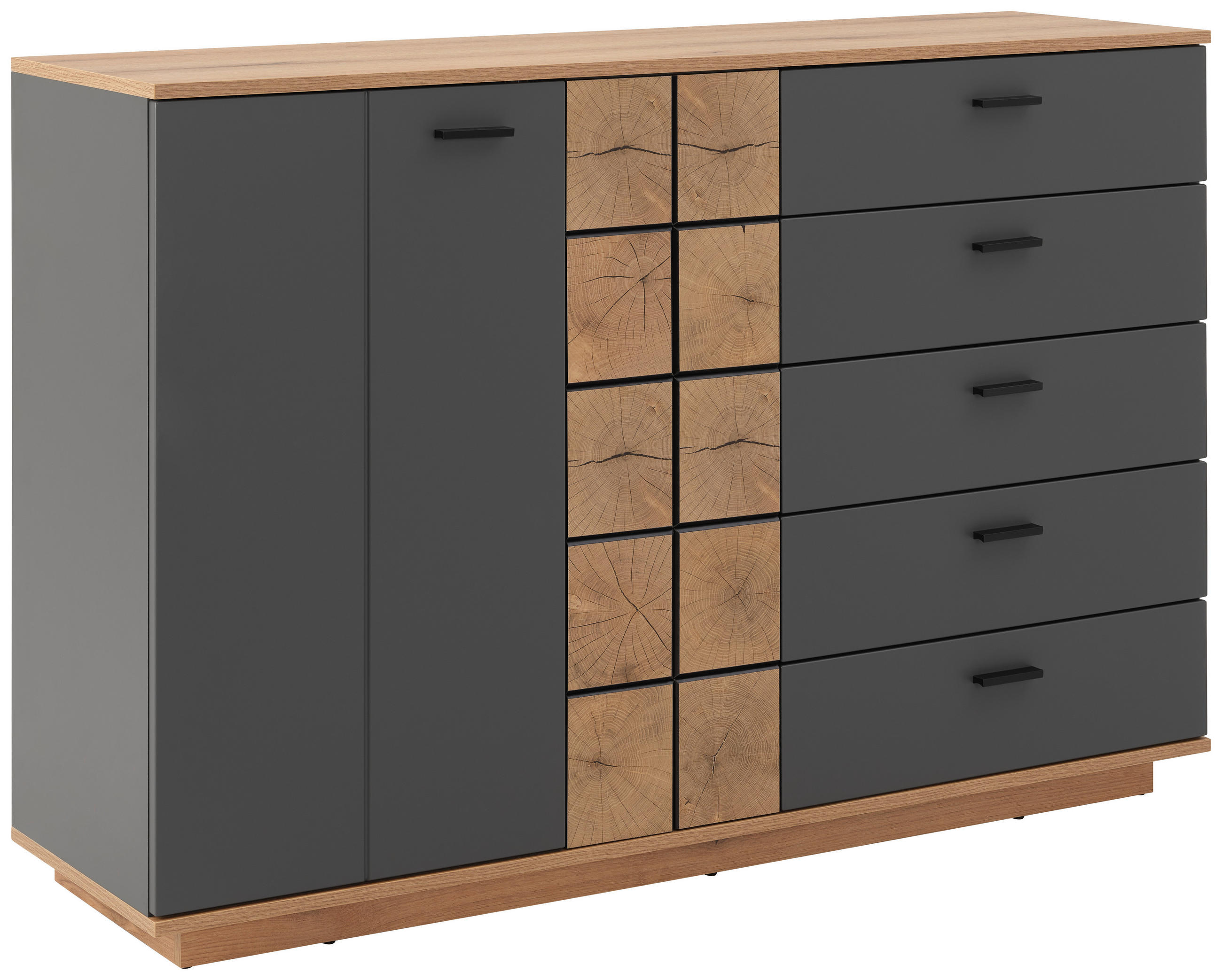 Kommode Oreta B: 136,1 Cm Anthrazit/eichefarben