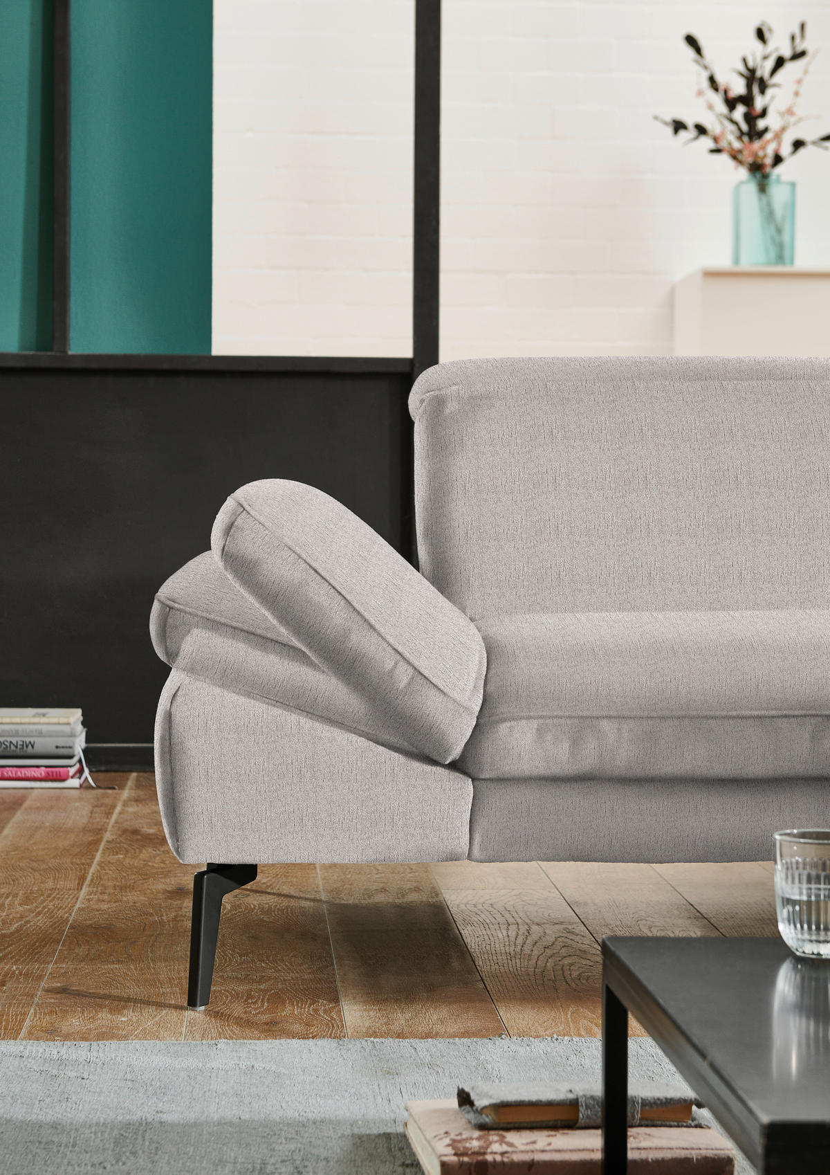 ECKSOFA in Chenille Greige  - Greige/Schwarz, Design, Textil/Metall (319/188cm) - Beldomo System