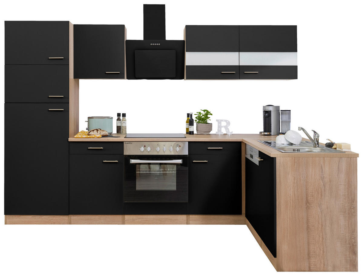KÜCHENLEERBLOCK  280/172 cm  in Schwarz  - Edelstahlfarben/Eichefarben, Basics, Holzwerkstoff/Metall (280/172cm) - Respekta