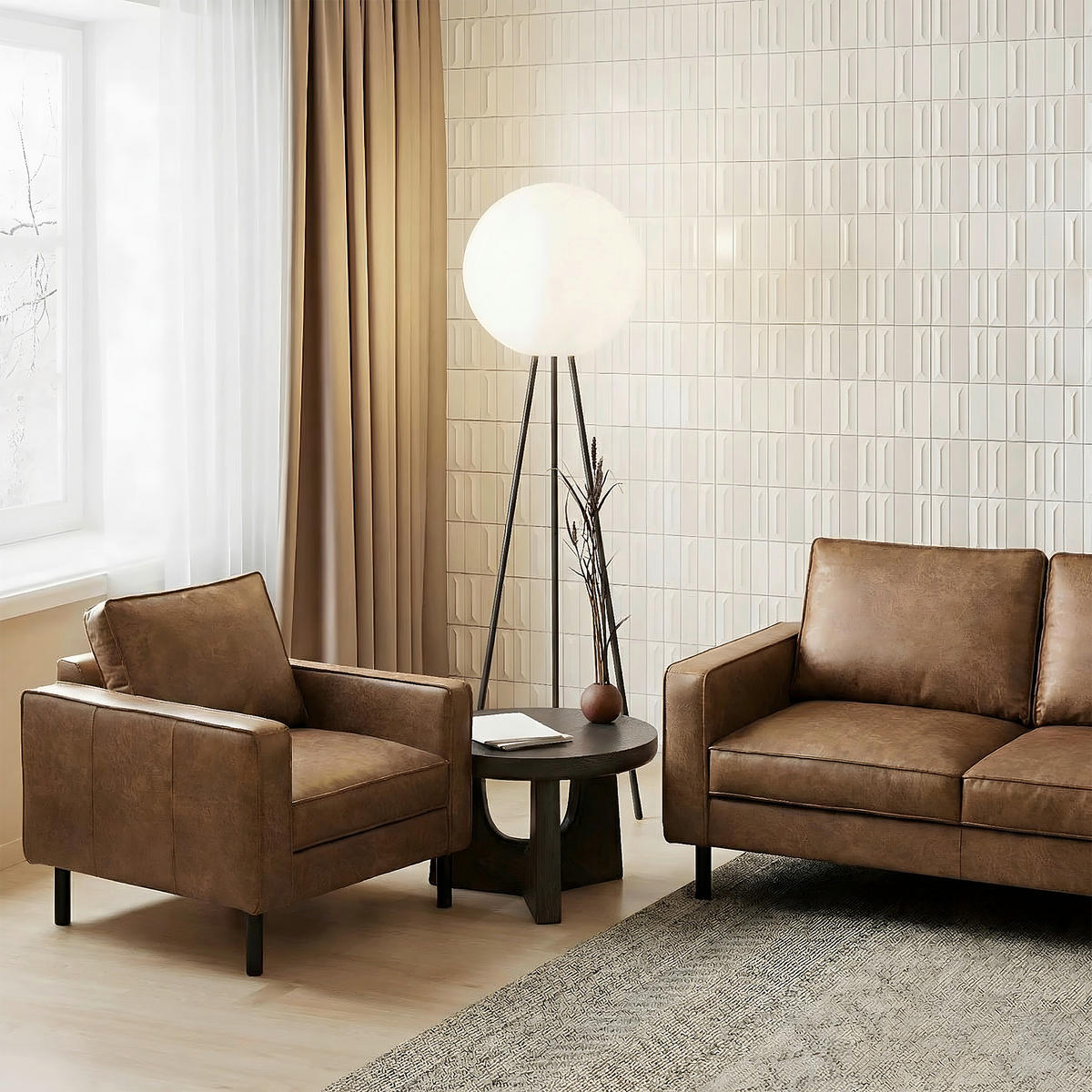 SESSEL Lederlook Echtleder Braun  - Schwarz/Braun, Design, Leder/Textil (88/85/92cm) - Livetastic