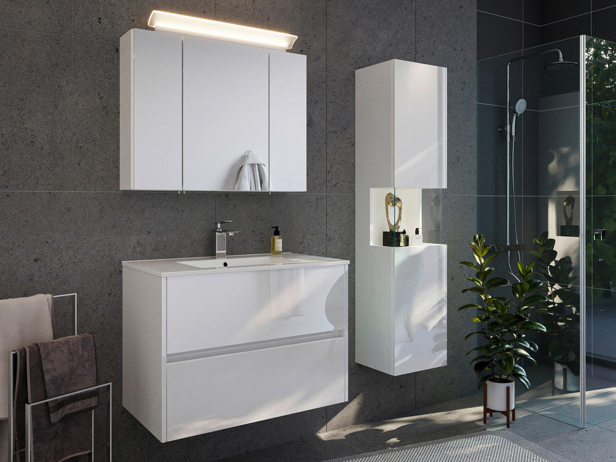 BADEZIMMER 3-teilig  in 80 cm  - Weiß Hochglanz/Weiß, Basics, Keramik/Holzwerkstoff (80cm) - MID.YOU