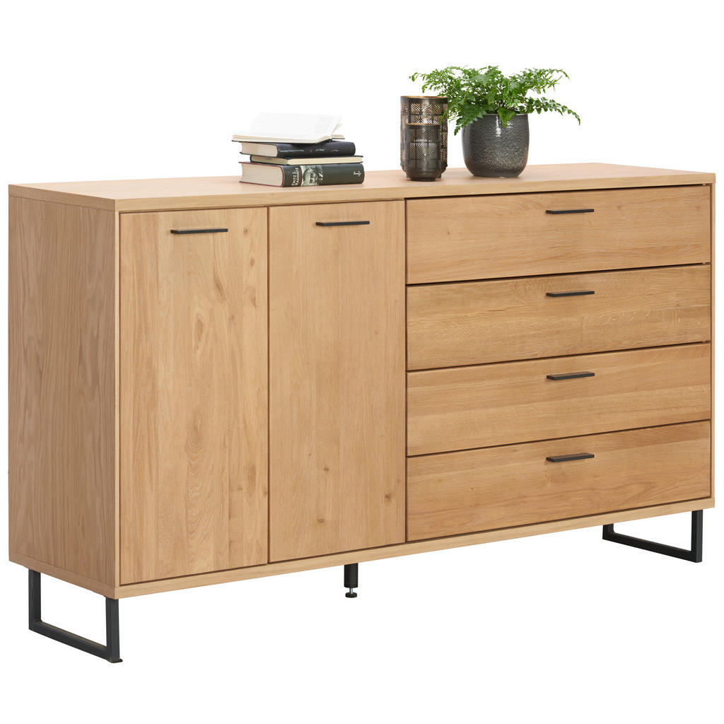 Thumbnail - Cantus Kommode, Eiche, Metall, Wildeiche, furniert, massiv, 2 Fächer, 4 Schublade(n) Schubladen, 165.2x90x38.2 cm, Beimö...