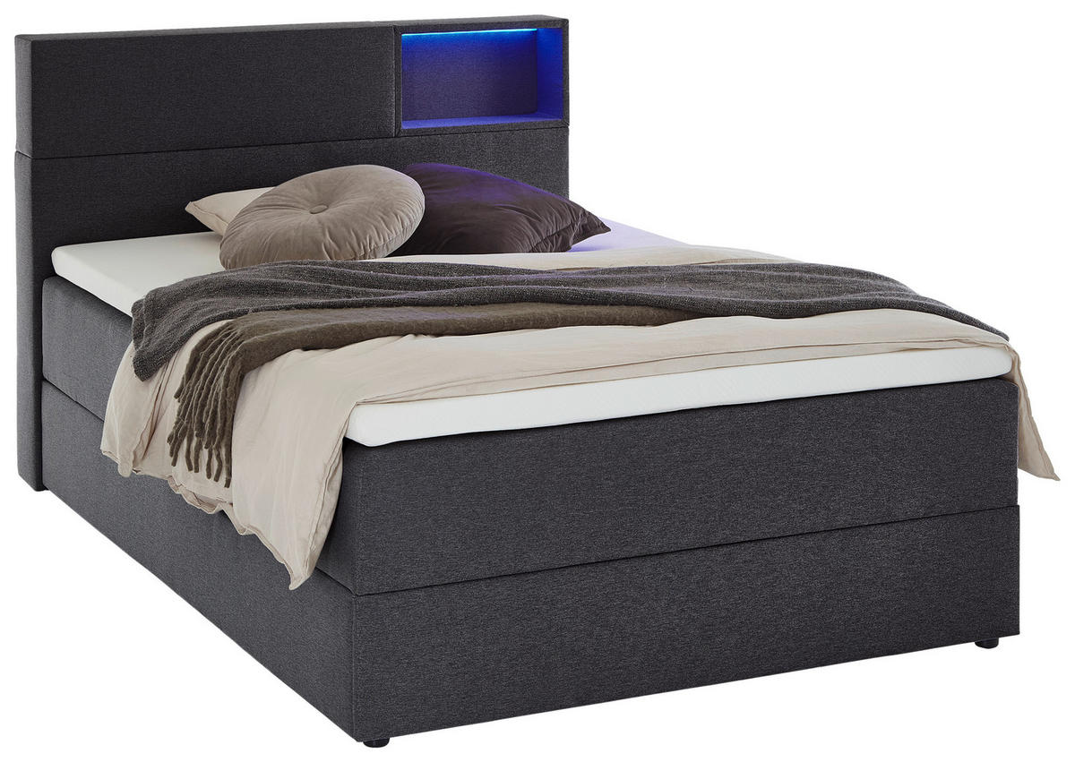 BOXSPRINGBETT 140/200 cm  in Anthrazit  - Anthrazit/Schwarz, Design, Holz/Textil (140/200cm) - Xora