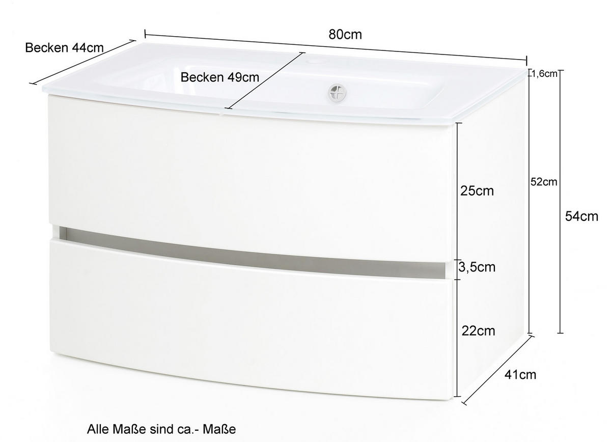 WASCHTISCHKOMBI 80 cm  - Graphitfarben/Weiß, KONVENTIONELL, Glas/Holzwerkstoff (80cm) - Held