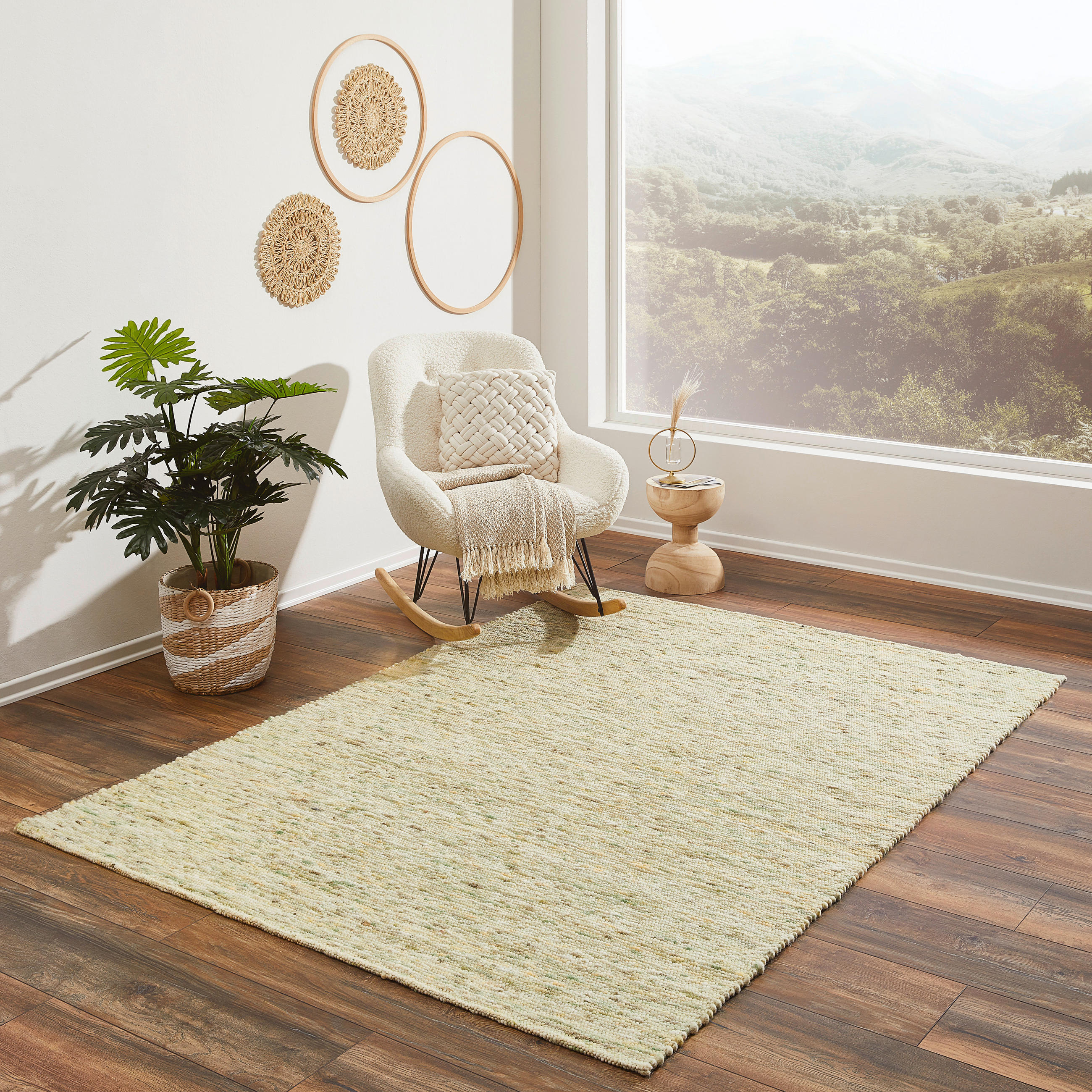 Wollteppich gewalkt  70/130 cm  Grün   - Grün, Basics, Naturmaterialien (70/130cm) - Linea Natura
