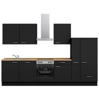 KÜCHENLEERBLOCK 330 cm   in Schwarz, Eichefarben  - Edelstahlfarben/Eichefarben, MODERN, Holzwerkstoff/Metall (330cm) - Nobilia
