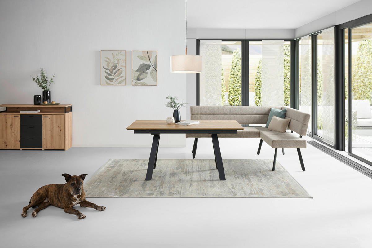 ECKBANK 190/150 cm  in Beige  - Beige/Schwarz, KONVENTIONELL, Textil/Metall (190/150cm) - MID.YOU