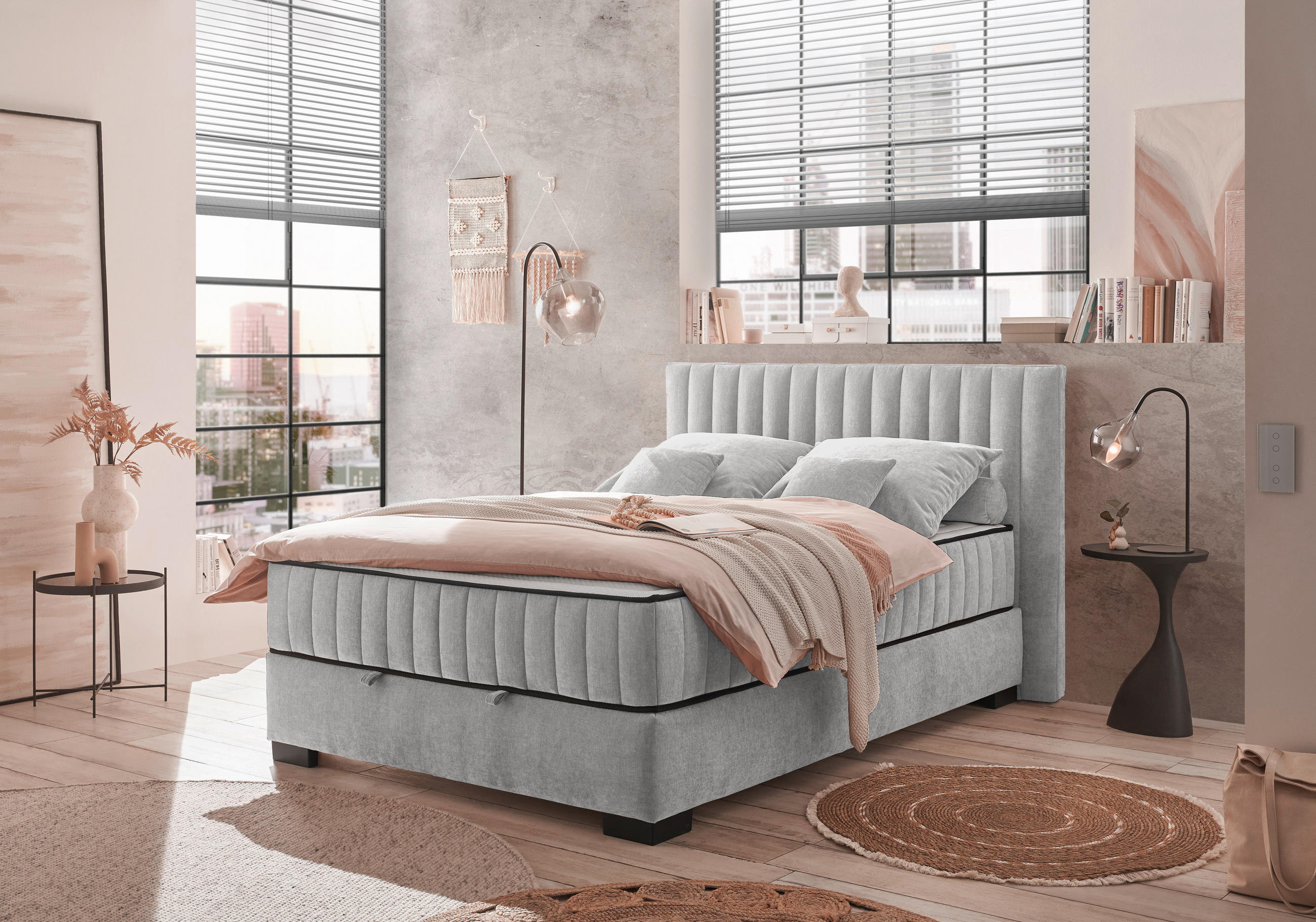 BOXBETT 140/200 cm  in Hellgrau  - Hellgrau/Schwarz, MODERN, Holzwerkstoff/Kunststoff (140/200cm) - MID.YOU