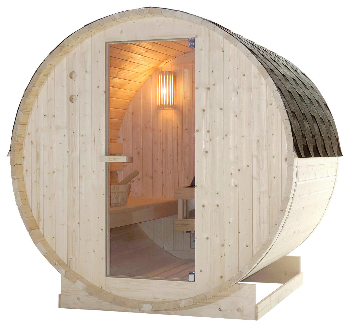 SAUNAFASS für 4 Personen Tromsö L  - Fichtefarben, KONVENTIONELL, Glas/Holz (189/180/191,5cm) - Sanotechnik