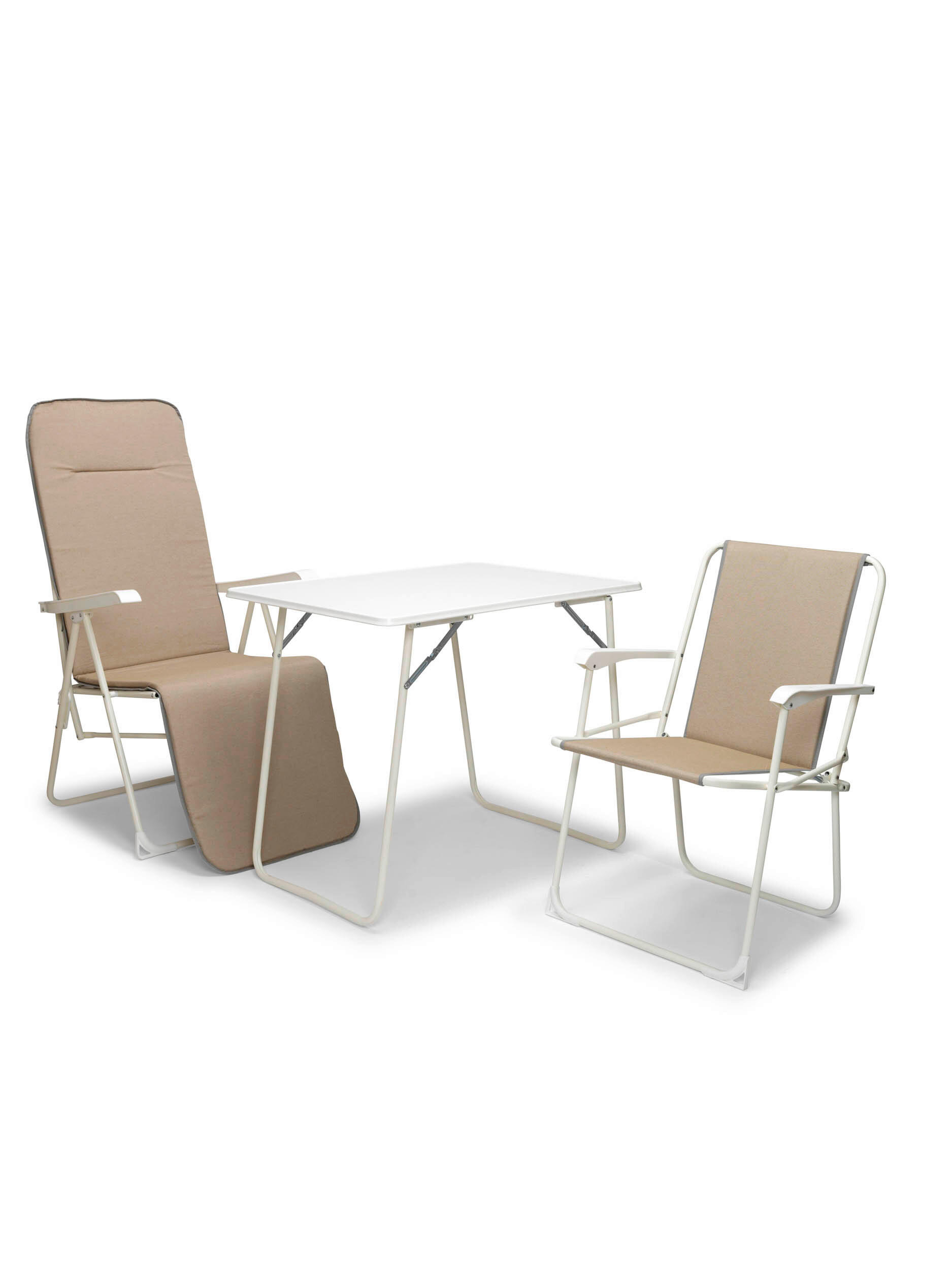 Thumbnail - Sonnenliege Veba, Weiß, Beige, Metall, Textil, 58x108x75 cm, FSC Mix, Europäischer Sicherheitsstandard, UV-beständig, Rü...