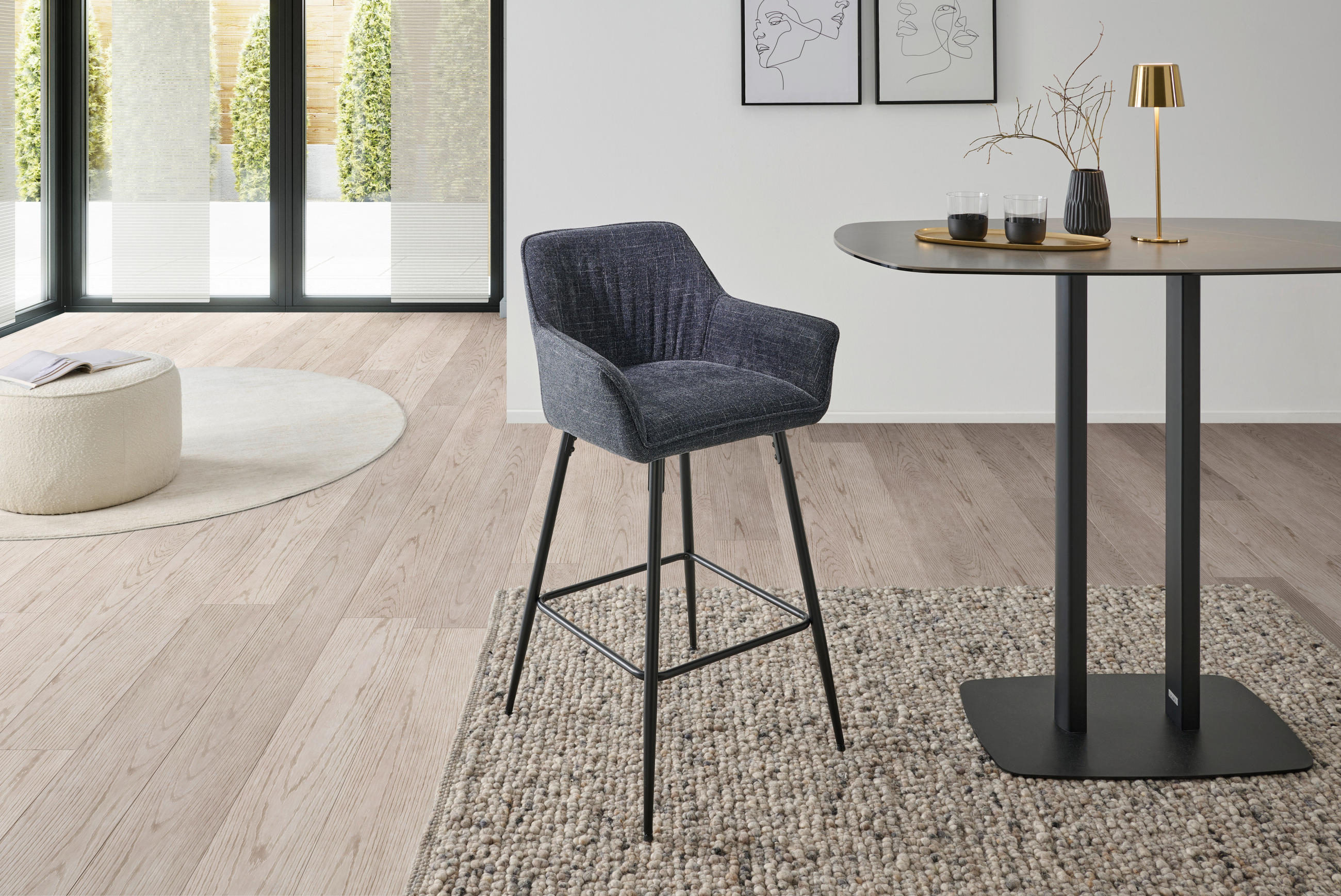 BARHOCKER in Grau, Schwarz  - Schwarz/Grau, KONVENTIONELL, Holz/Textil (57/105/57cm) - MID.YOU