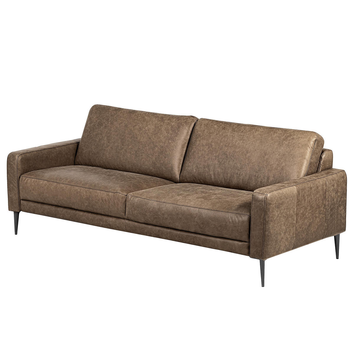 3-SITZER-SOFA SPRING in Lederlook Echtleder Graubraun  - Graubraun/Schwarzchrom, Design, Leder/Textil (187/85/92cm) - Livetastic
