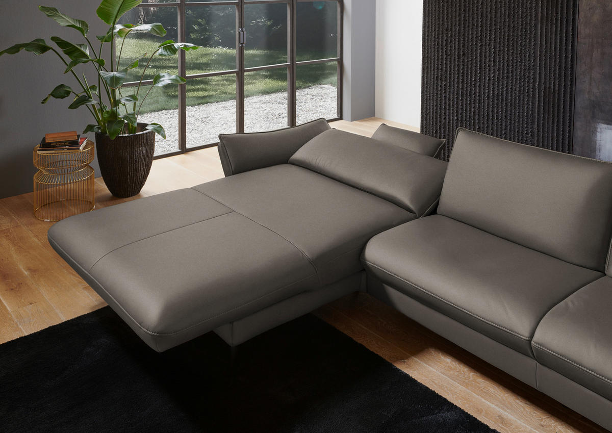 ECKSOFA in Echtleder Graubraun  - Graubraun/Schwarz, Design, Leder/Metall (172/334cm) - Valdera