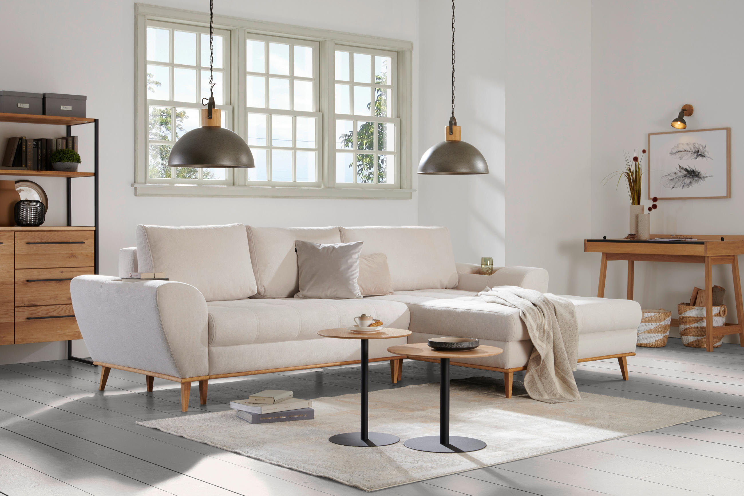 ECKSOFA in Webstoff Creme - Eichefarben/Creme, Design, Holz/Textil (282/175cm) - Carryhome
