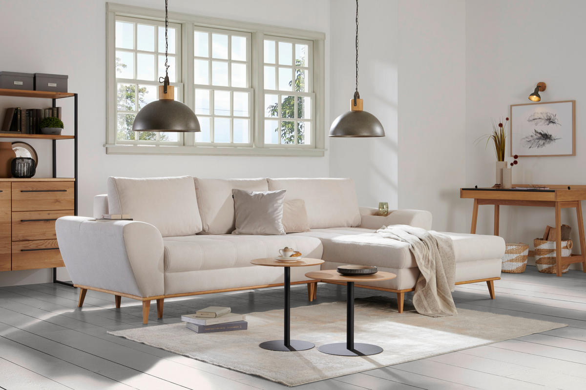 ECKSOFA in Webstoff Creme  - Eichefarben/Creme, Design, Holz/Textil (282/175cm) - Carryhome