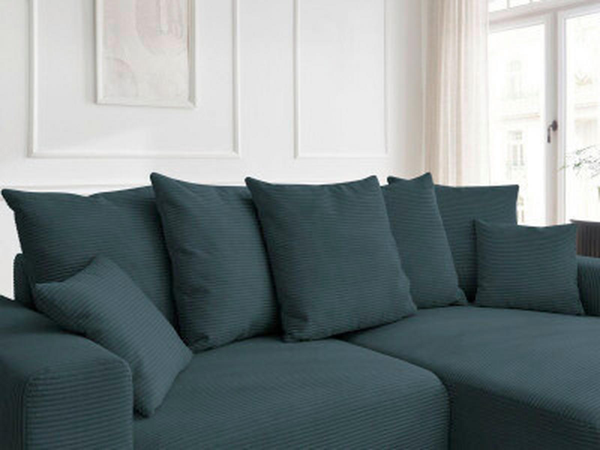 ECKSOFA Ottomane rechts  ATILLA Dunkelblau Cord  - Schwarz/Dunkelblau, MODERN, Kunststoff/Textil (244/149cm)