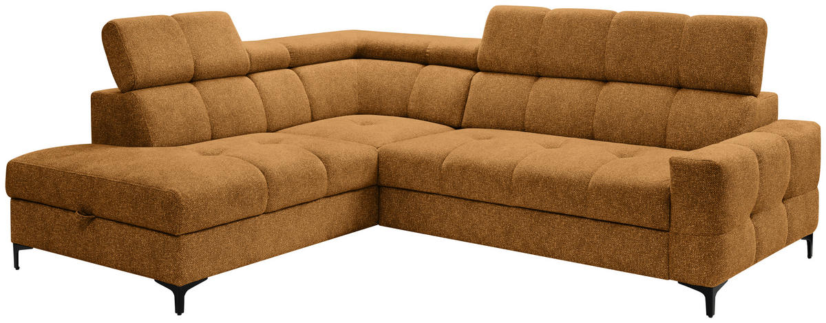 ECKSOFA in Struktur Dunkelgelb  - Dunkelgelb/Schwarz, Modern, Textil/Metall (212/254cm) - Carryhome