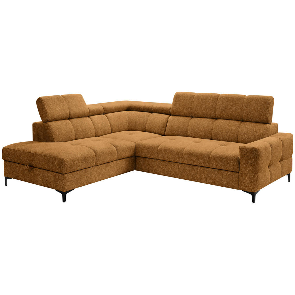 Thumbnail - Carryhome Ecksofa, Dunkelgelb, Textil, 4-Sitzer, Ottomane links, L-Form, 254x212 cm, Made in EU, Liegefunktion, seitenve...