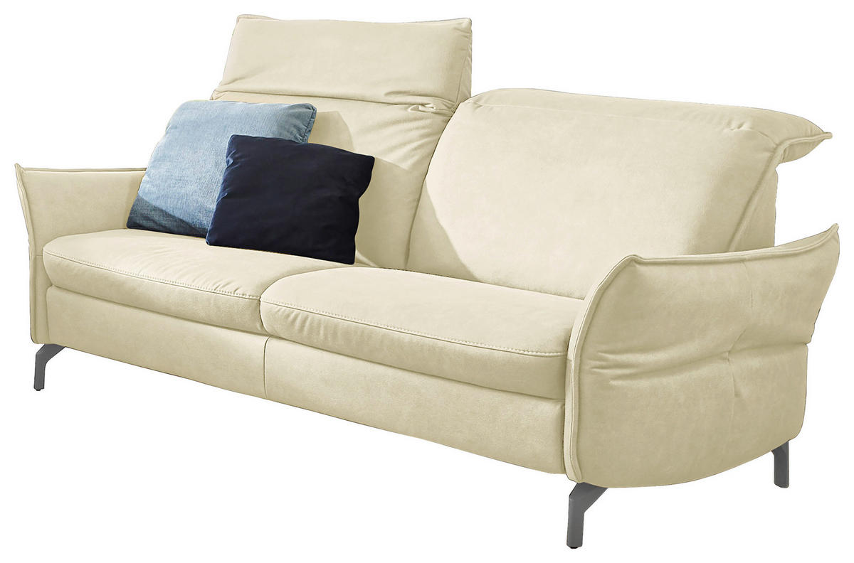 2-SITZER-SOFA in Echtleder Creme  - Creme/Schwarz, Modern, Leder/Metall (154/89/109cm) - Livetastic