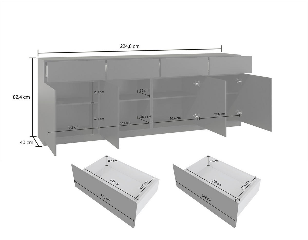 SIDEBOARD Bern 224,8/82,4/40 cm 4 Schublade(n)  - Schwarz, Design, Holzwerkstoff (224,8/82,4/40cm) - MID.YOU
