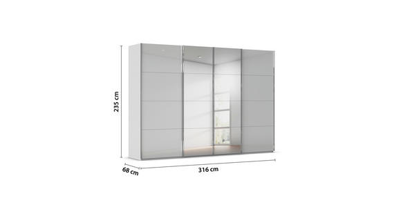 SCHWEBETÜRENSCHRANK  in Seidengrau  - Chromfarben/Seidengrau, Design, Glas/Holzwerkstoff (316/235/68cm) - Novel