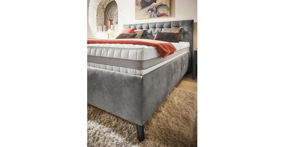 POLSTERBETT 180/200 cm,  in Grau, Bettkasten, Lattenroste, Matratzen, H2 + H3 = mittel + fest  - Schwarz/Weiß, Design, Holz/Textil (180/200cm) - Voleo
