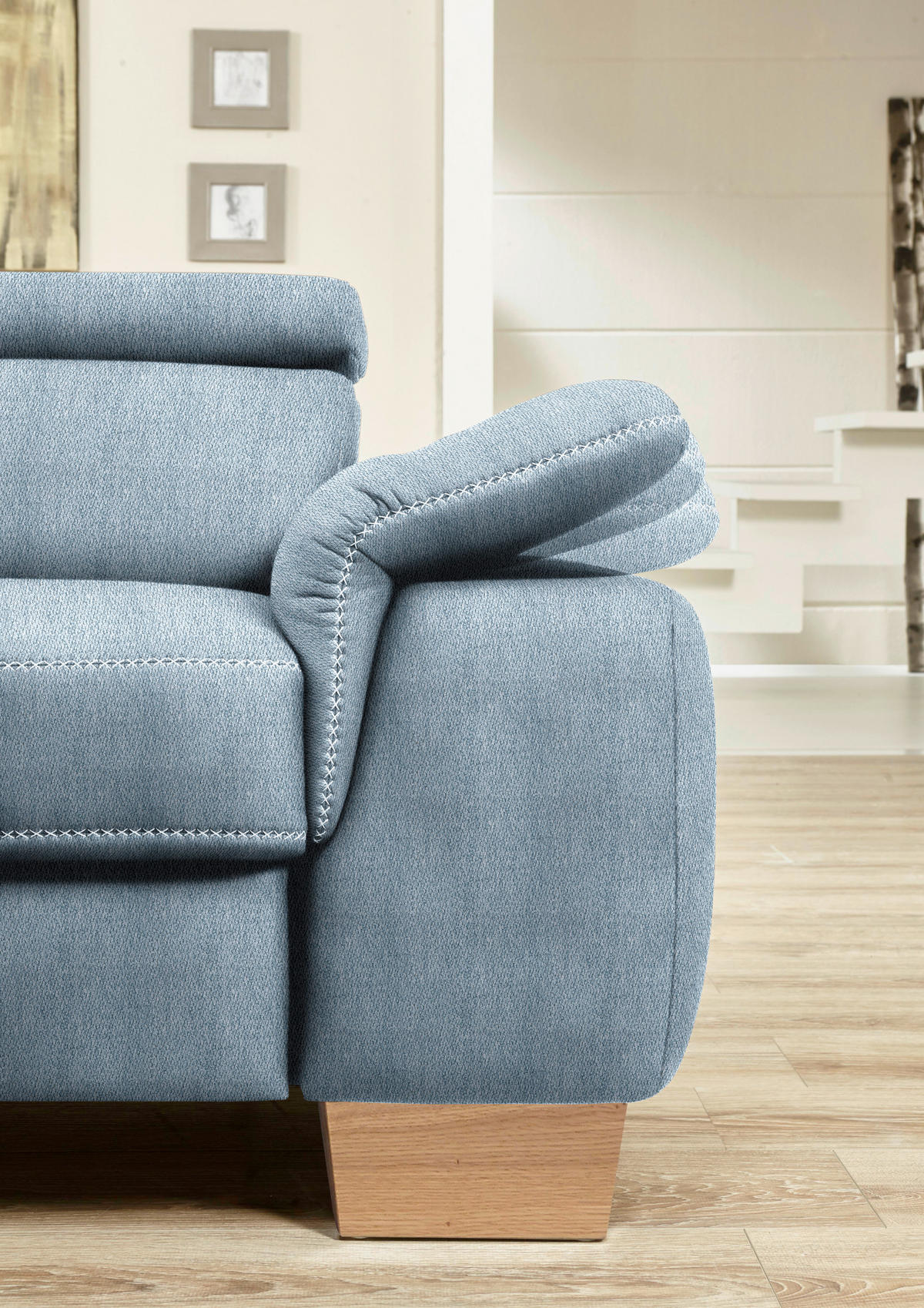 ECKSOFA in Mikrofaser Blau  - Blau/Eichefarben, Natur, Holz/Textil (273/226cm) - Beldomo System
