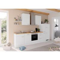 KÜCHENBLOCK 330 cm   in Weiß  - Edelstahlfarben/Eichefarben, Design, Holzwerkstoff/Metall (330cm) - Impuls