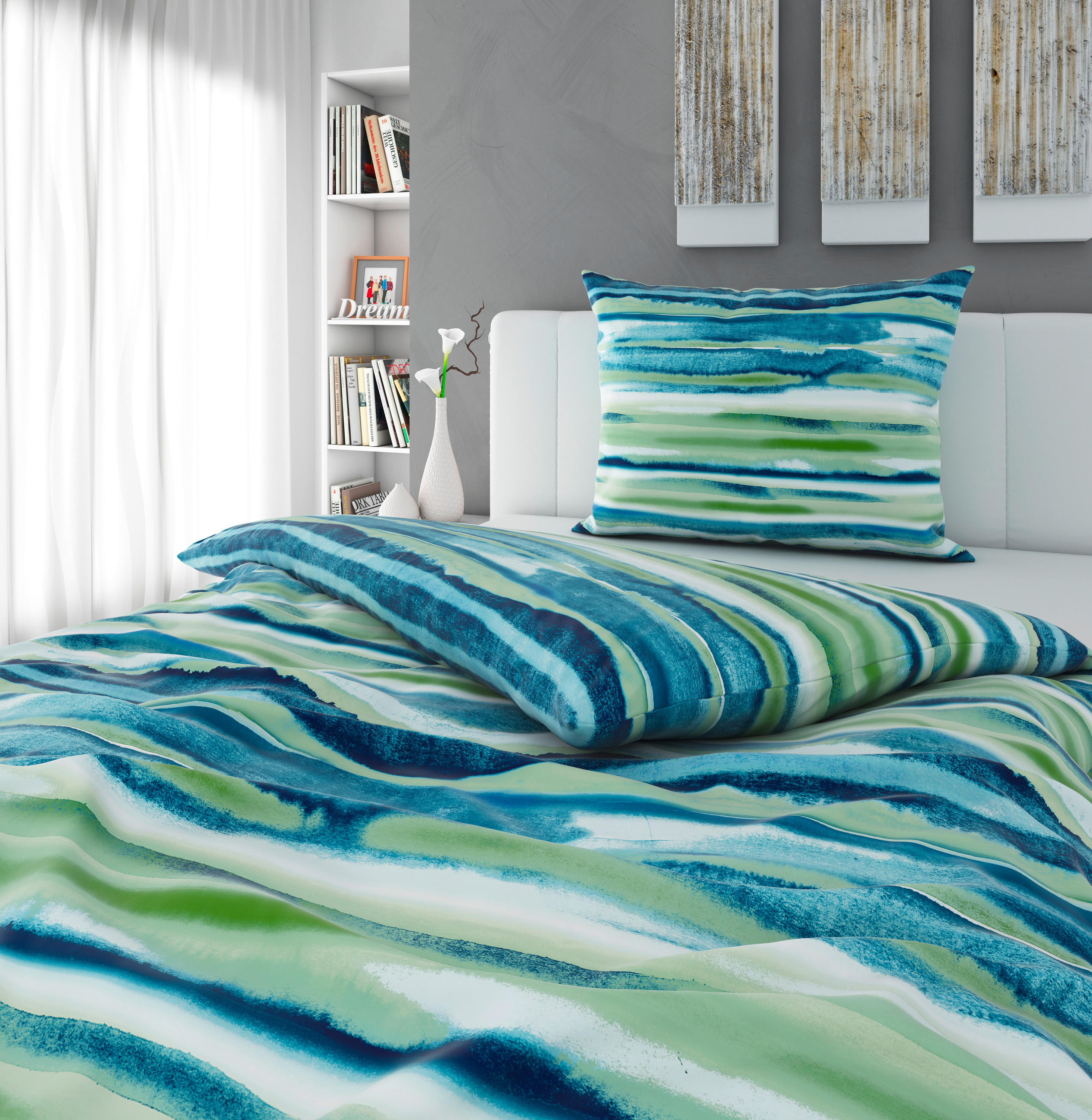 BETTWÄSCHESET Satin 160/210 cm  65 cm/100 cm  - Blau, Konventionell, Textil (160/210cm) - Esposa