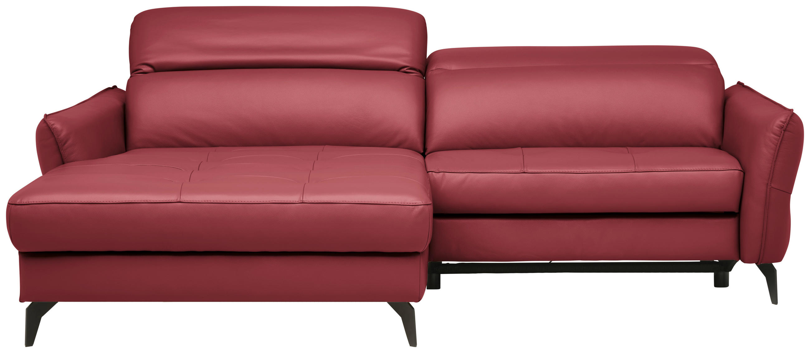 ECKSOFA inkl. Funktionen Rot Echtleder  - Rot/Schwarz, Design, Leder/Metall (175/246cm) - Celina Home