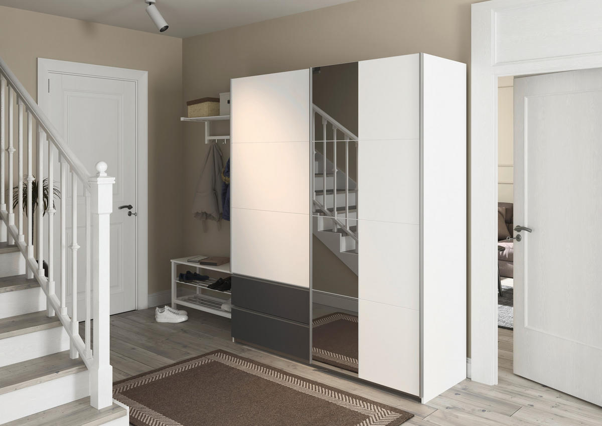 SCHWEBETÜRENSCHRANK in Grau, Weiss  - Weiss/Alufarben, Modern, Holzwerkstoff (175/210/59cm) - Rauch Möbel