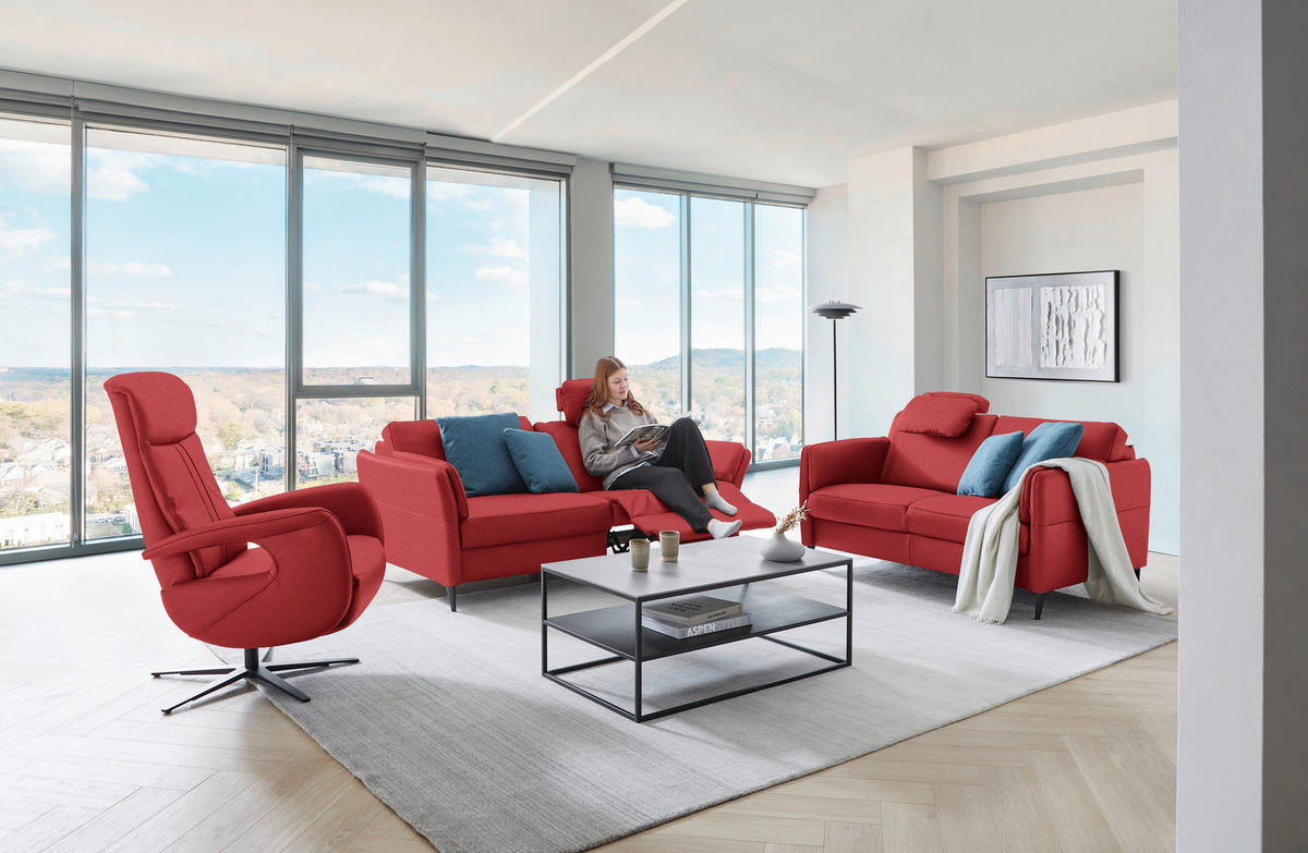 2,5-SITZER in Echtleder Rot  - Rot/Schwarz, Design, Leder/Metall (164/84/99cm) - Dieter Knoll