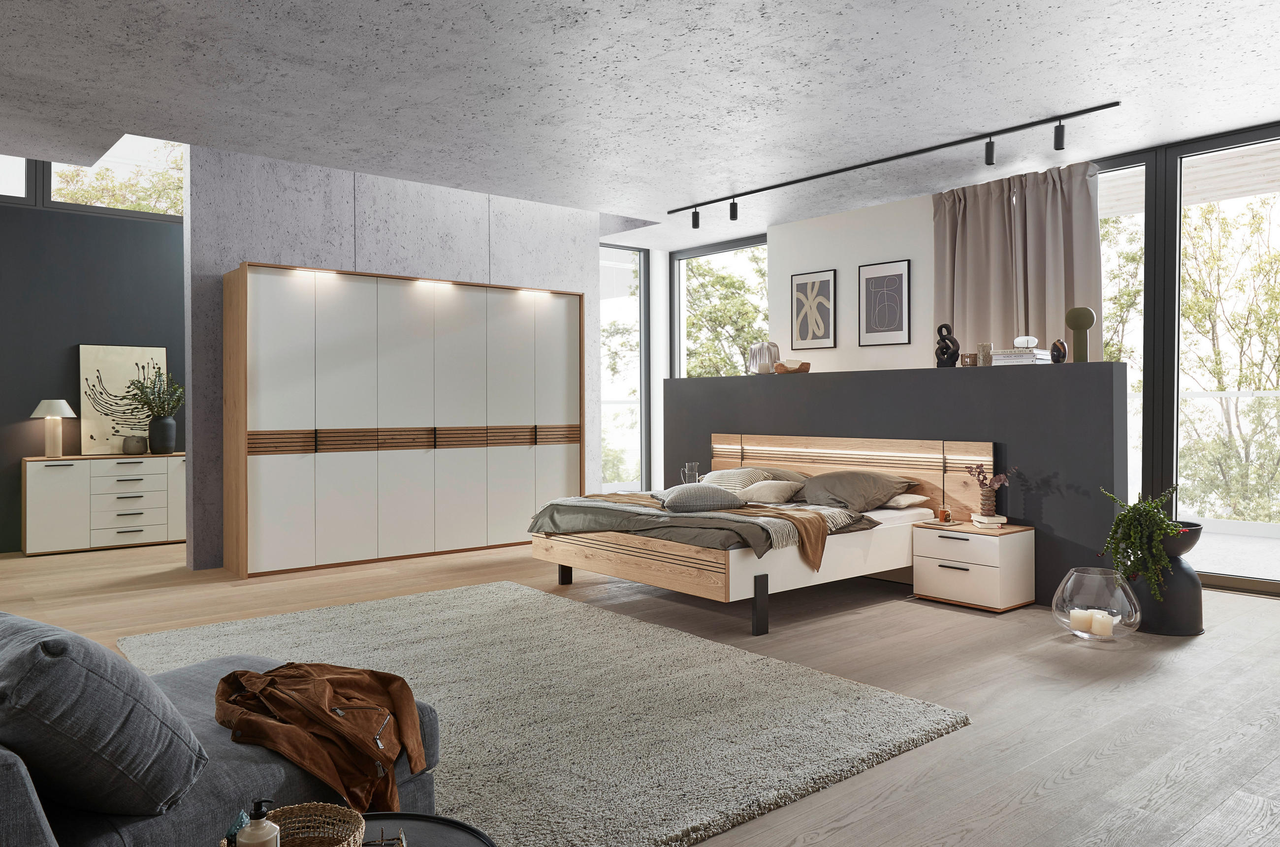 DREHTÜRENSCHRANK 300/230/60 cm 6-türig Weiß, Eichefarben  - Eichefarben/Anthrazit, KONVENTIONELL, Holz/Holzwerkstoff (300/230/60cm) - Dieter Knoll