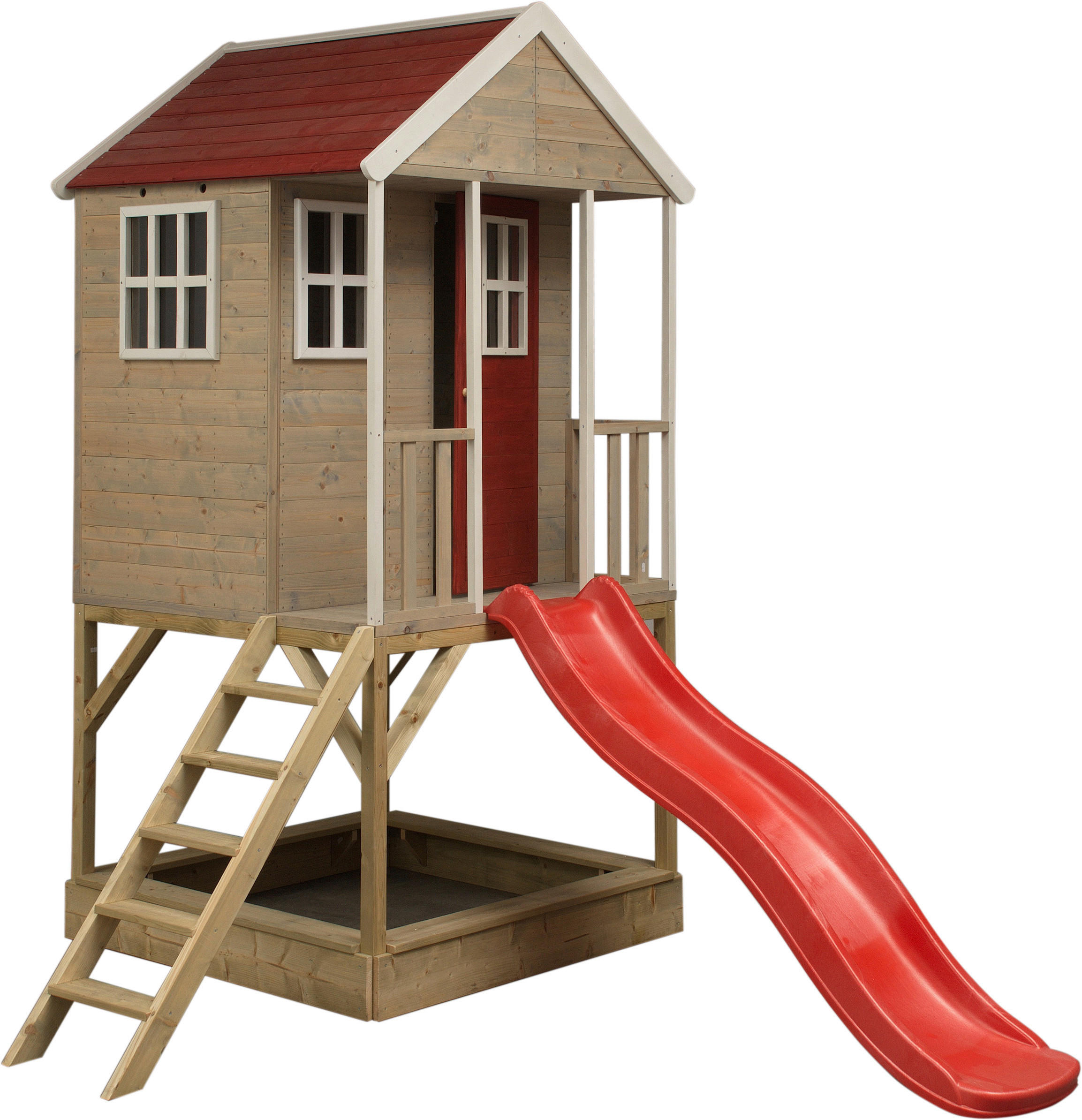 SPIELHAUS 197/242/280 cm  - Rot/Naturfarben, KONVENTIONELL, Holz (197/242/280cm)