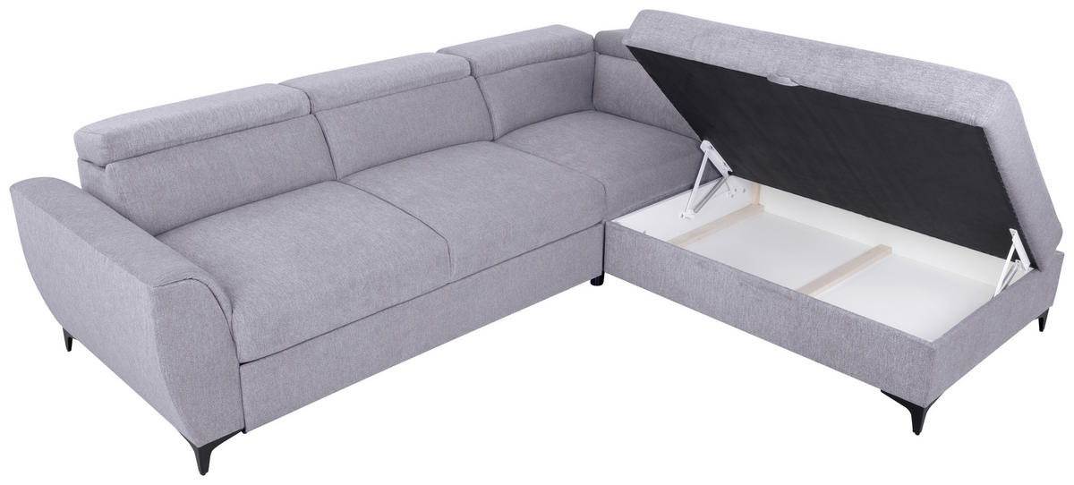 ECKSOFA Grau Velours  - Schwarz/Grau, KONVENTIONELL, Textil/Metall (255/217cm) - Carryhome