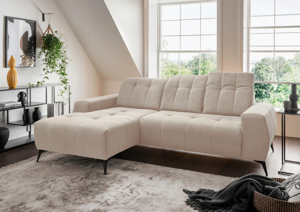 ECKSOFA in Cord Beige  - Beige/Schwarz, Modern, Textil/Metall (180/258cm) - Livetastic