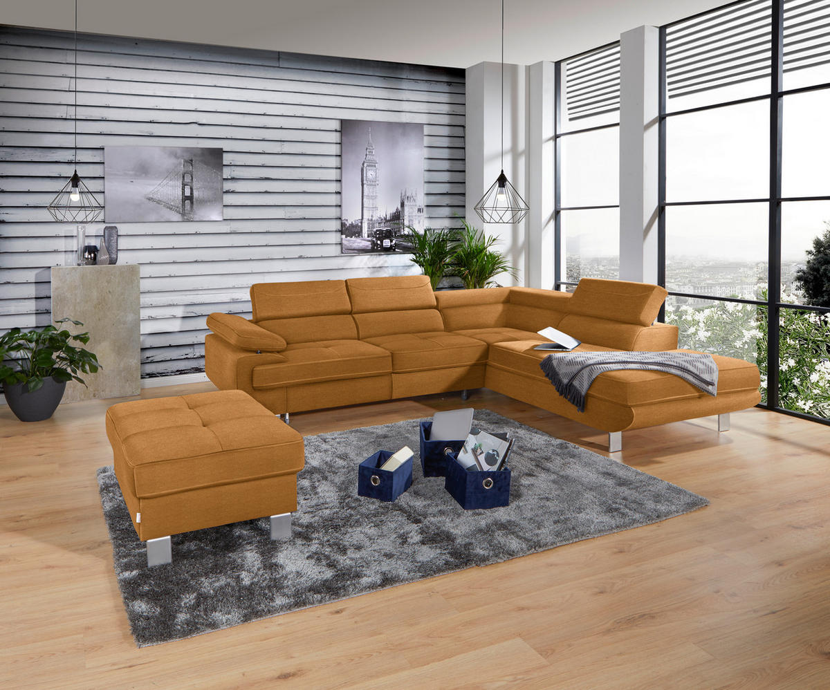 HÖRNSOFFA i dräll orange  - orange, Modern, metall/textil (270/230cm) - MID.YOU