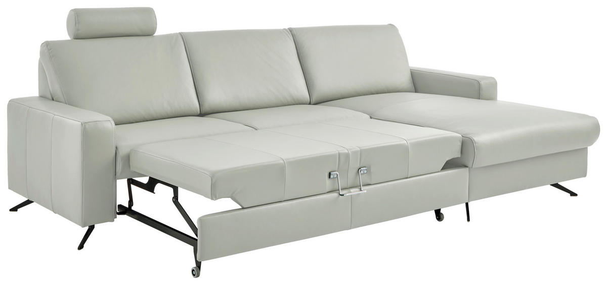 ECKSOFA in Echtleder Silberfarben  - Silberfarben/Schwarz, Design, Leder/Metall (267/165cm) - Beldomo Premium
