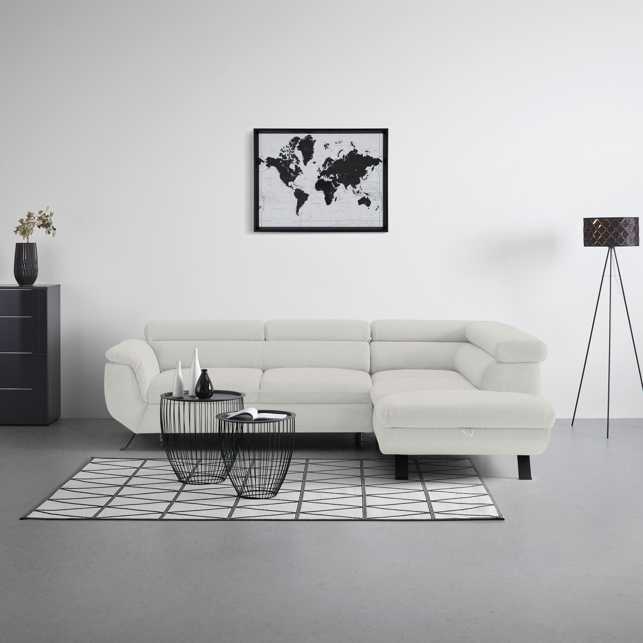 HÖRNSOFFA i vävt tyg gråvit  - gråvit/svart, Modern, metall/textil (257/198cm) - MID.YOU